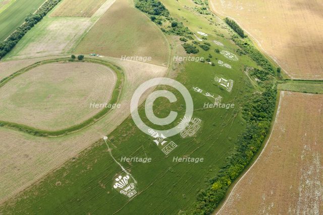 Chalk military badges and Chisenbury Camp univallate hillfort, Fovant Down, Wiltshire, 2015. Creator: Historic England Staff Photographer.
