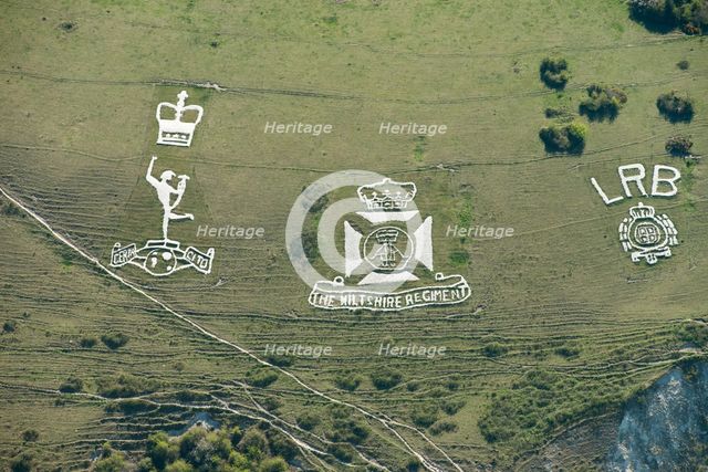 Chalk military badges, Fovant Down, Wiltshire, 2015. Creator: Historic England Staff Photographer.