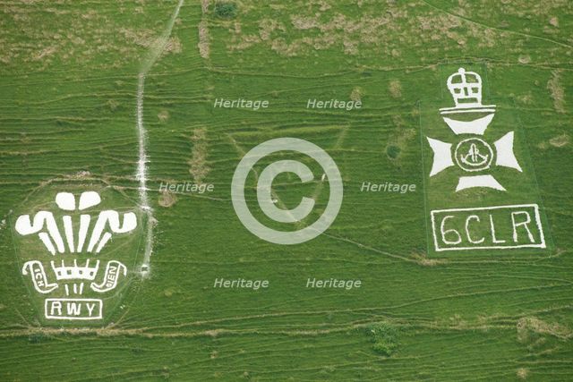 Chalk military badges, Fovant Down, Wiltshire, 2016. Creator: Historic England Staff Photographer.