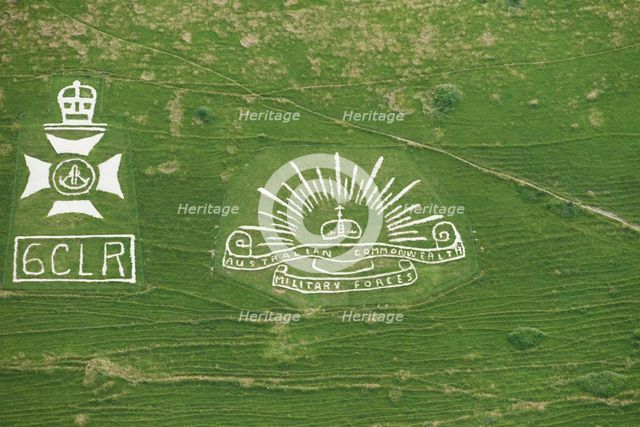 Chalk military badges, Fovant Down, Wiltshire, 2016. Creator: Historic England Staff Photographer.