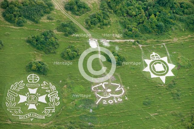Chalk military badges, Fovant Down, Wiltshire, 2016. Creator: Historic England Staff Photographer.