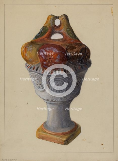 Chalkware Urn with Fruit and Birds, 1935/1942. Creator: Mina Lowry.