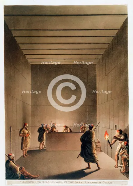 'Chamber and Sarcophagus in the Great Pyramid of Giza', Egypt, 1802. Creator: Thomas Milton.