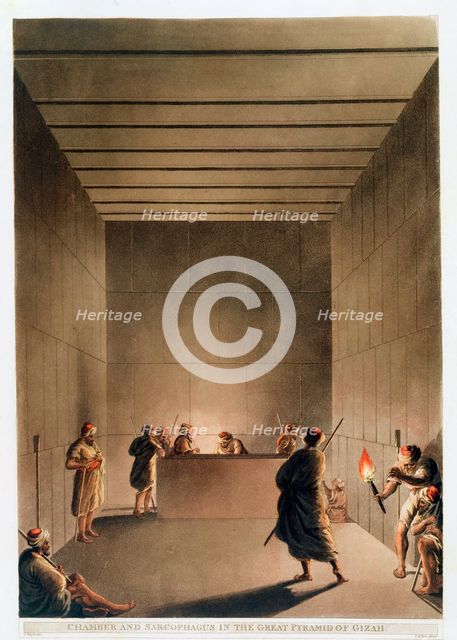 'Chamber and Sarcophagus in the Great Pyramid of Giza', Egypt, 1802. Creator: Thomas Milton.