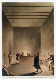 Chamber and Sarcophagus in the Great Pyramid of Giza Egypt, 1802. Artist: Thomas Milton