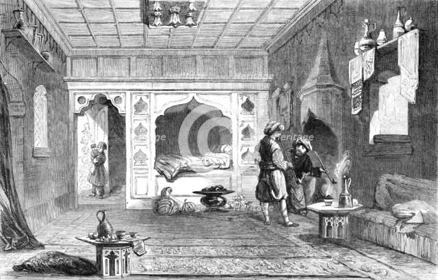 Chamber in the house of a Mirza, in the Valley of Baidar - sketched by Willibald Richter, 1856.  Creator: Unknown.