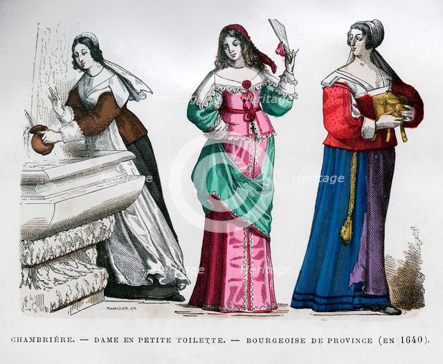 Chambermaid, lady and provincial bourgeoise lady, 1640 (1882-1884).Artist: Tamisier