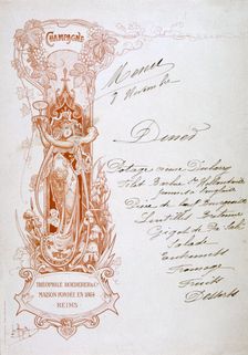 Champagne advertisement on a menu, 19th century