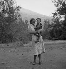 Champion hop picker in squatter camp before the season opens, Washington, Yakima Valley, 1939. Creator: Dorothea Lange