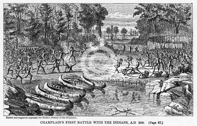 'Champlain's First Battle with the Indians, AD 1609', (1877). Artist: Unknown