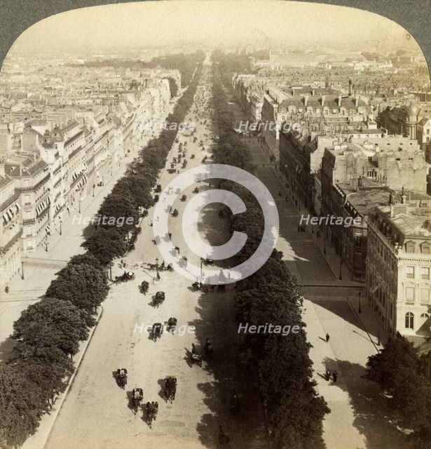 Champs Elysees from the Arc de Triomphe, Paris, France, 19th century.Artist: Underwood & Underwood