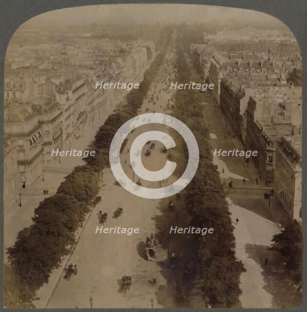 'Champs Elysees - from Arch of Triumph to Place de la Concorde - Paris, France', 1900. Creator: Underwood & Underwood.