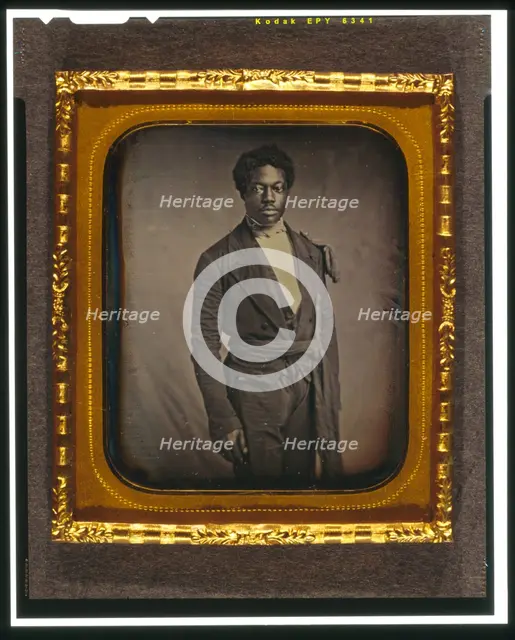 Chancy Brown, three-quarter length portrait, facing front, between 1856 and 1858. Creator: Augustus Washington.