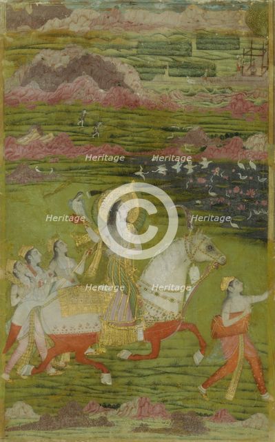 Chand Bibi Hawking with Attendants in a Landscape, ca. 1700. Creator: Unknown.