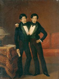 Chang and Eng Bunker, 1836. Creator: Edouard Pingret