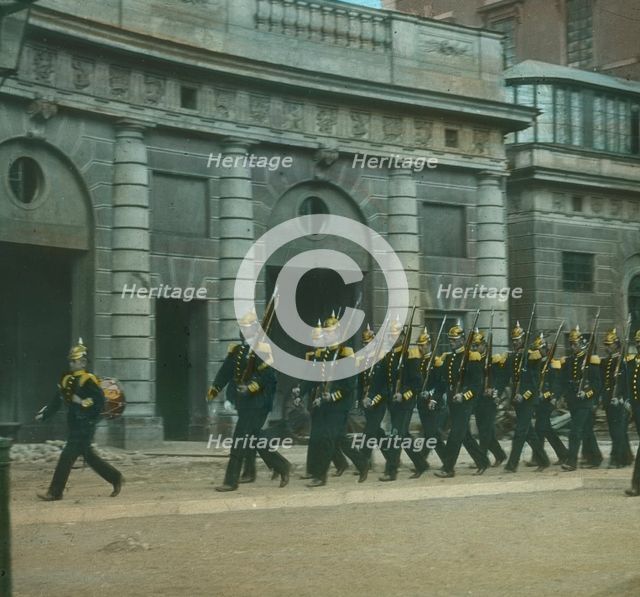 Changing the Guard at the Palace, Stockholm, Sweden, late 19th-early 20th century. Creator: Fradelle & Young.