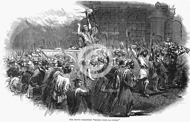 Chanting crowd in front of the Foreign Ministry, The July Revolution, France, February 1848. Artist: Unknown