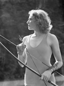 Chase, Diana, Miss, doing archery, 1933 June 22. Creator: Arnold Genthe