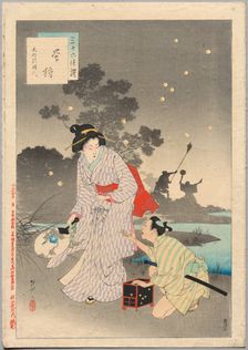 Chasing Fireflies, A Lady of the Tenmei Era (1781-1789)..., 1894. Creator: Mizuno Toshikata (Japanese, 1866-1908)
