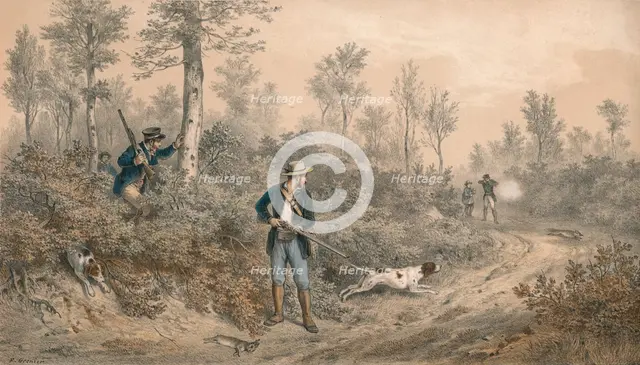 'Chasses a Tir, Battue en Forêt', mid 19th century. Creator: F Grenier.