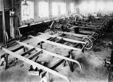 Chassis assembly at the Iris car works, Willesden, London, c1907