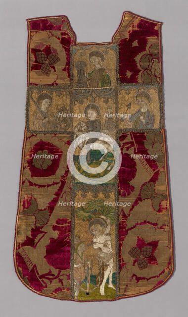 Chasuble Front with Orphrey Cross, Florence, Chasuble: 15th century; Orphrey Cross: 1401/50. Creator: Unknown.