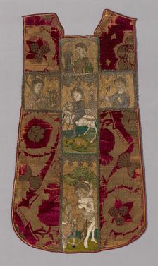 Chasuble Front with Orphrey Cross, Florence, Chasuble: 15th century; Orphrey Cross: 1401/50. Creator: Unknown