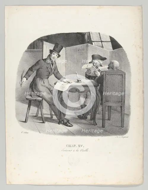Chap. XV: Ecrivons à la Vielle (Writings for the elderly), 1824. Creator: Victor Adam.