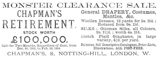 Chapman's Monster Clearance Sale, 1883. Creator: Unknown.