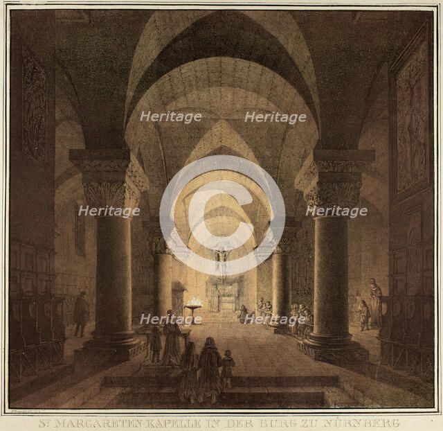 Chapel of Saint Margaret in the City of Nuremberg, from Collection of Memorable Medieval..., 1819. Creator: Domenico Quaglio II.