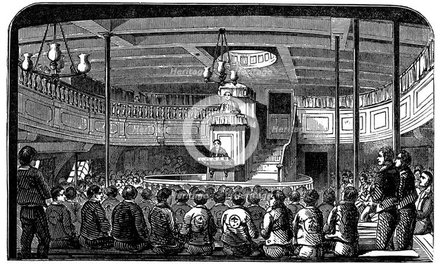 Chapel on board the prison hulk 'Warrior' at Woolwich, London, 1848. Artist: Unknown