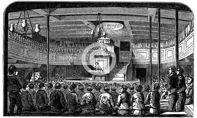 Chapel on board the prison hulk 'Warrior' at Woolwich, London, 1848. Artist: Unknown