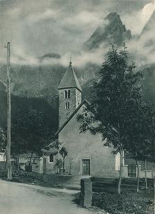 Chapel and Pala Group, San Martino di Castrozza, Dolomites, Italy, 1927. Artist: Eugen Poppel