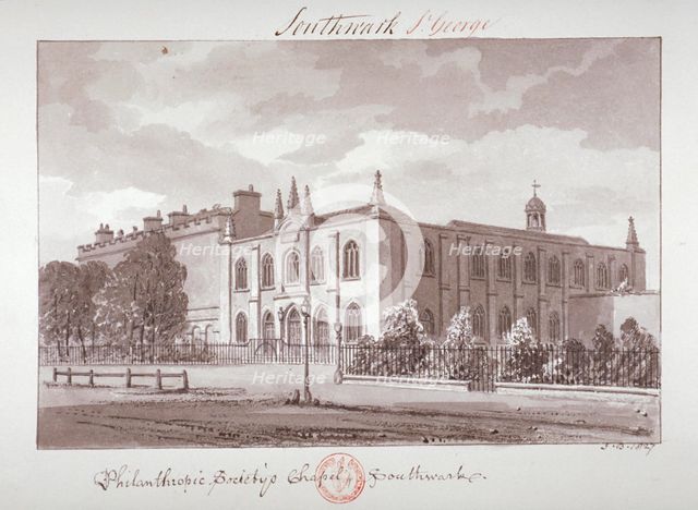 Chapel belonging to the Philanthropic Society Institution, London Road, Southwark, London, 1827. Artist: John Chessell Buckler