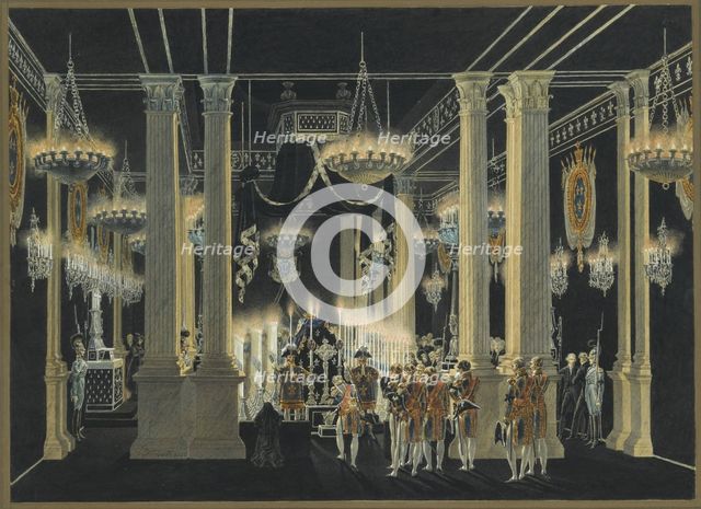 Chapelle Ardente of Charles Ferdinand d'Artois, Duke of Berry in Louvre, February 1820.