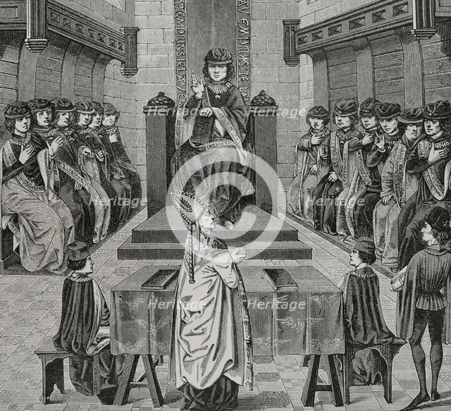 Chapter of the Order of the Golden Fleece held by Charles the Bold, (1433-1477), 1877.  Creators: Claude-Francois Maradan, Jules Jean Marie Joseph Huyot.