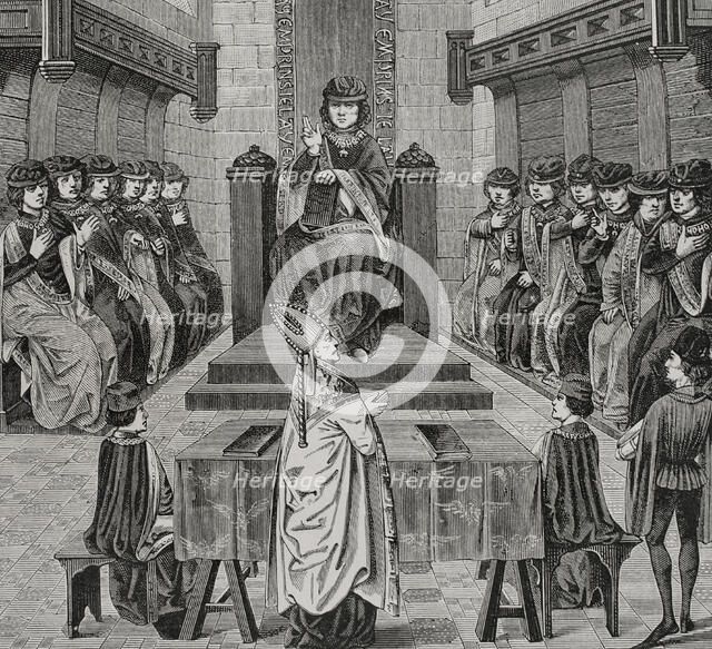 Chapter of the Order of the Golden Fleece held by Charles the Bold, (1433-1477), 1877.  Creators: Claude-Francois Maradan, Jules Jean Marie Joseph Huyot.