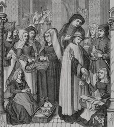 Chapter right on markets and food stalls - Toll on market, levied by a cleric, 15th century (1878). Creator: Unknown
