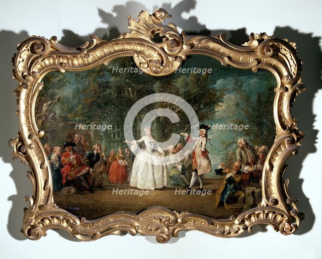 Charming party in a garden', oil on canvas.