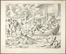 Charon's Bark with Souls Crossing the Styx, plate two from Darstellungen aus Dante's..., 1808-09. Creator: Joseph Anton Koch