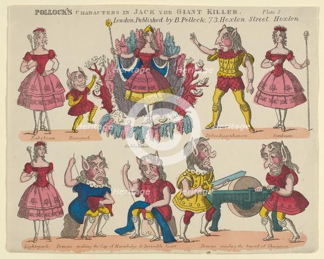 Characters, from 'Jack the Giant Killer', Plate 2 for a Toy Theater, 1870-90., 1870-90. Creator: Benjamin Pollock.