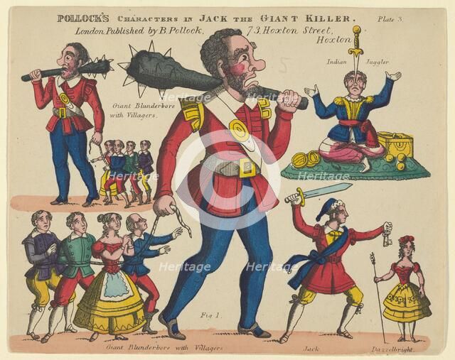 Characters, from Jack the Giant Killer, Plate 3 for a Toy Theater, 1870-90. Creator: Benjamin Pollock.