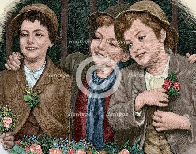 Characters from "The Adventures of Huckleberry Finn", 1885.  Creator: Moritz Klinkicht.