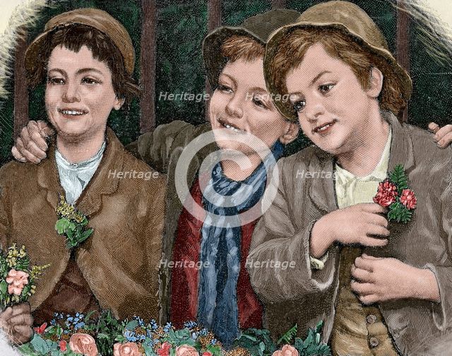 Characters from "The Adventures of Huckleberry Finn", 1885.  Creator: Moritz Klinkicht.