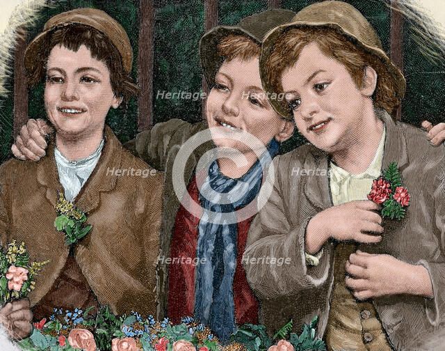 Characters from "The Adventures of Huckleberry Finn", 1885.  Creator: Moritz Klinkicht.