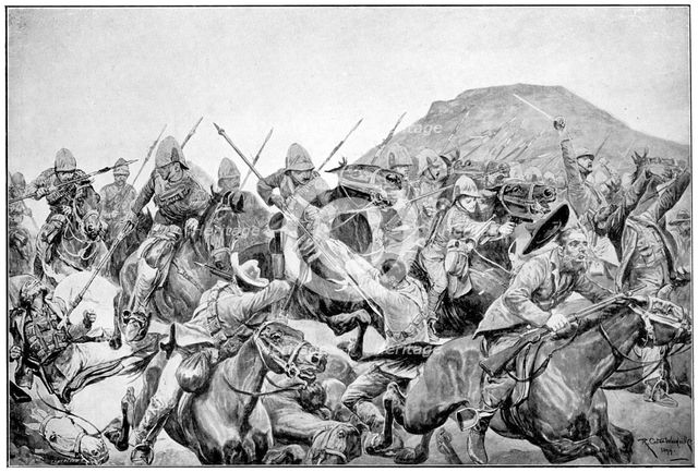 Charge of the 5th Lancers at Elandslaagte, 2nd Boer War, 21 November 1899.  Artist: Richard Caton Woodville II
