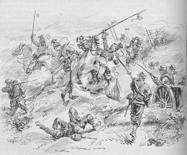 'Charge of the 16th Uhlans', 1902. Artist: Evelyn Stuart Hardy.