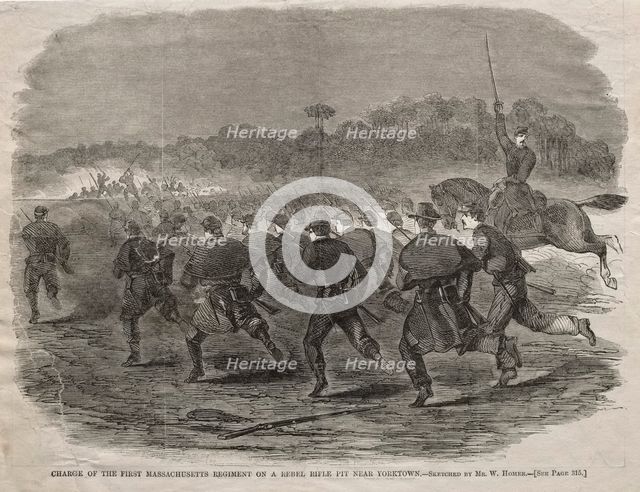 Charge of the First Massachusetts Regiment on a Rebel Rifle Pit near Yorktown, 1862. Creator: Winslow Homer (American, 1836-1910).