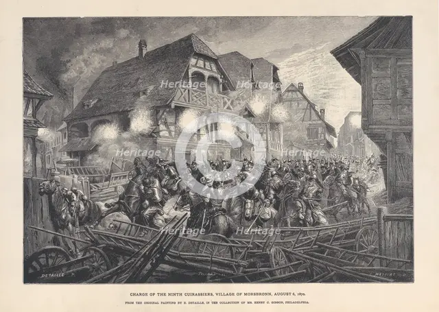 Charge of the Ninth Cuirassiers, Village of Morsbronn, August 6, 1870, 1874-1900. Creators: Georges Léon Alfred Perrichon, Georges Massias.