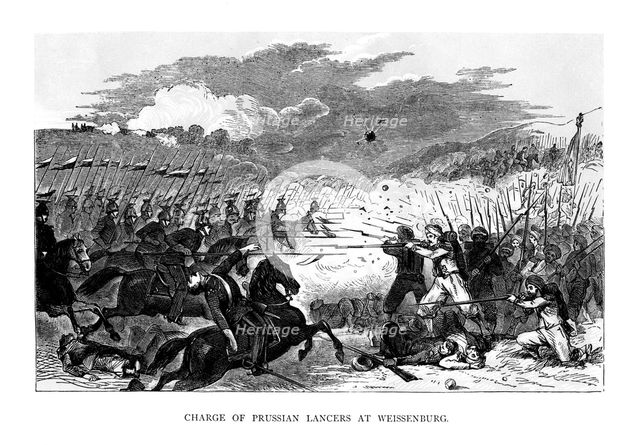 Charge of the Prussian Lancers at Weissenburg, 1870, (1875). Artist: Unknown